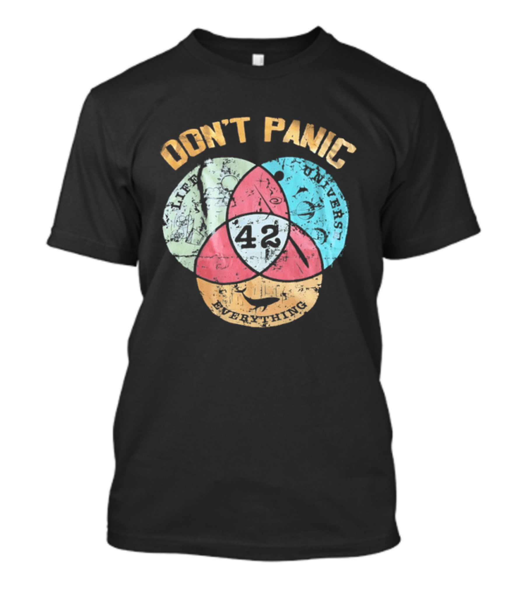 Don't Panic Life Universe Everything 42 Distressed T-Shirt