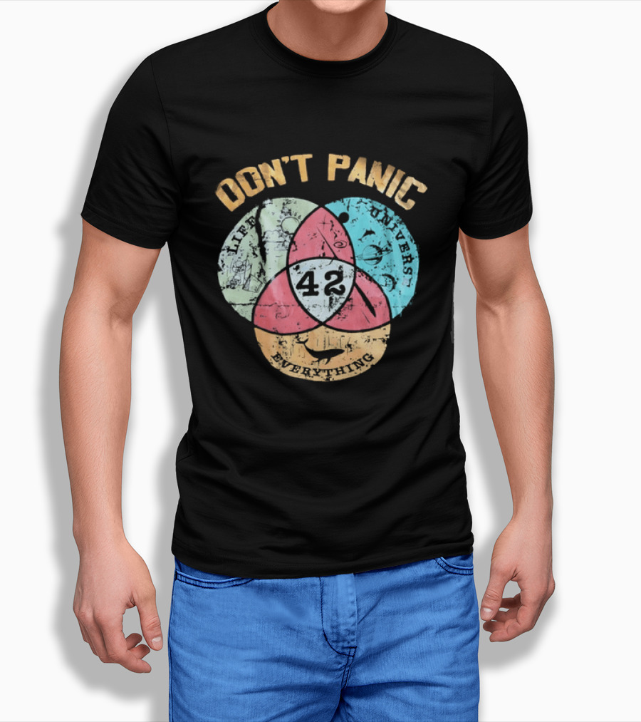 Don't Panic Life Universe Everything 42 Distressed T-Shirt