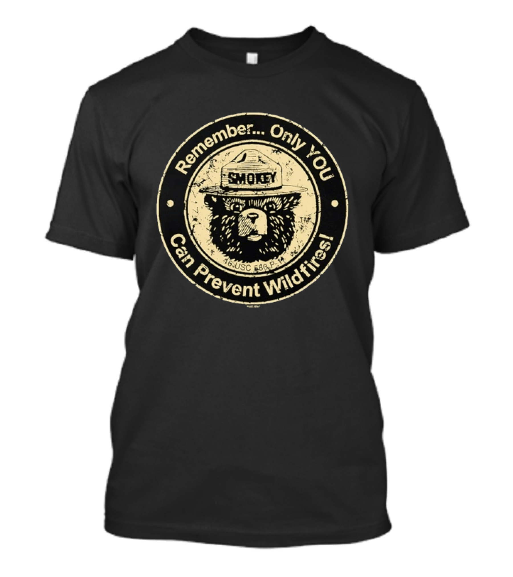 Remember Only You Can Prevent Wildfires Distressed Smokey Bear 16 USC 580p 11 T-Shirt
