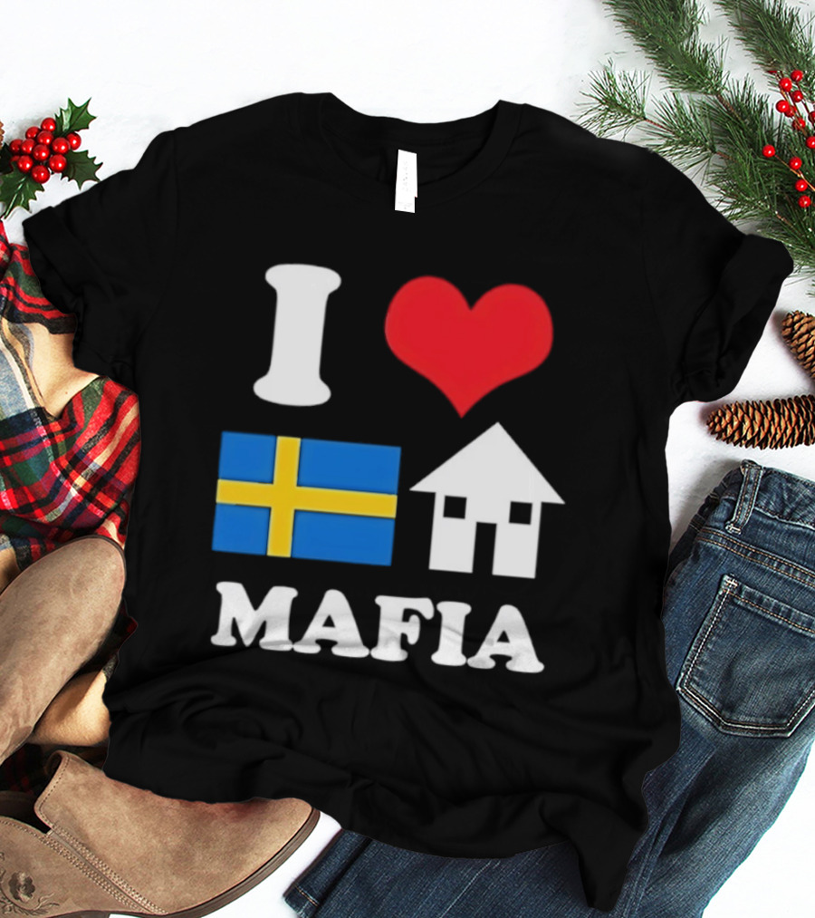 I Love Swedish Flag Heart House Mafia EDM Electronic Dance Music T-Shirt