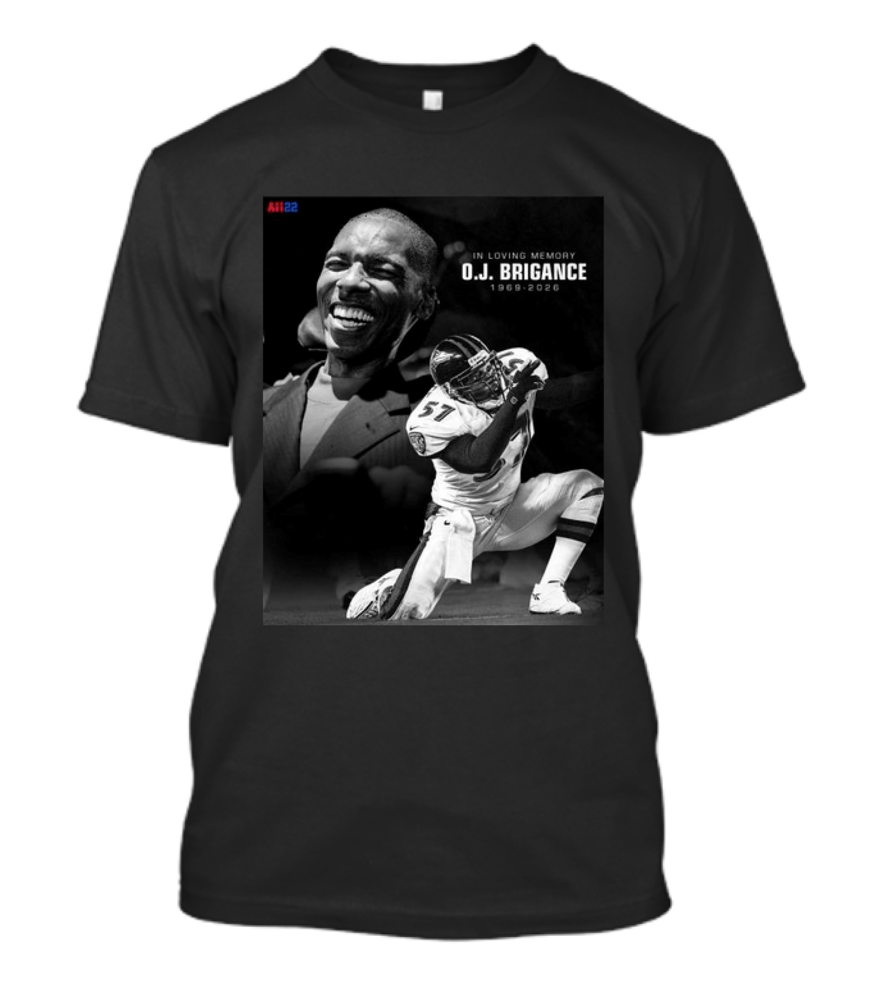 All22 O.J. Brigance In Loving Memory 1969 2026 Football Number 57 T-Shirt