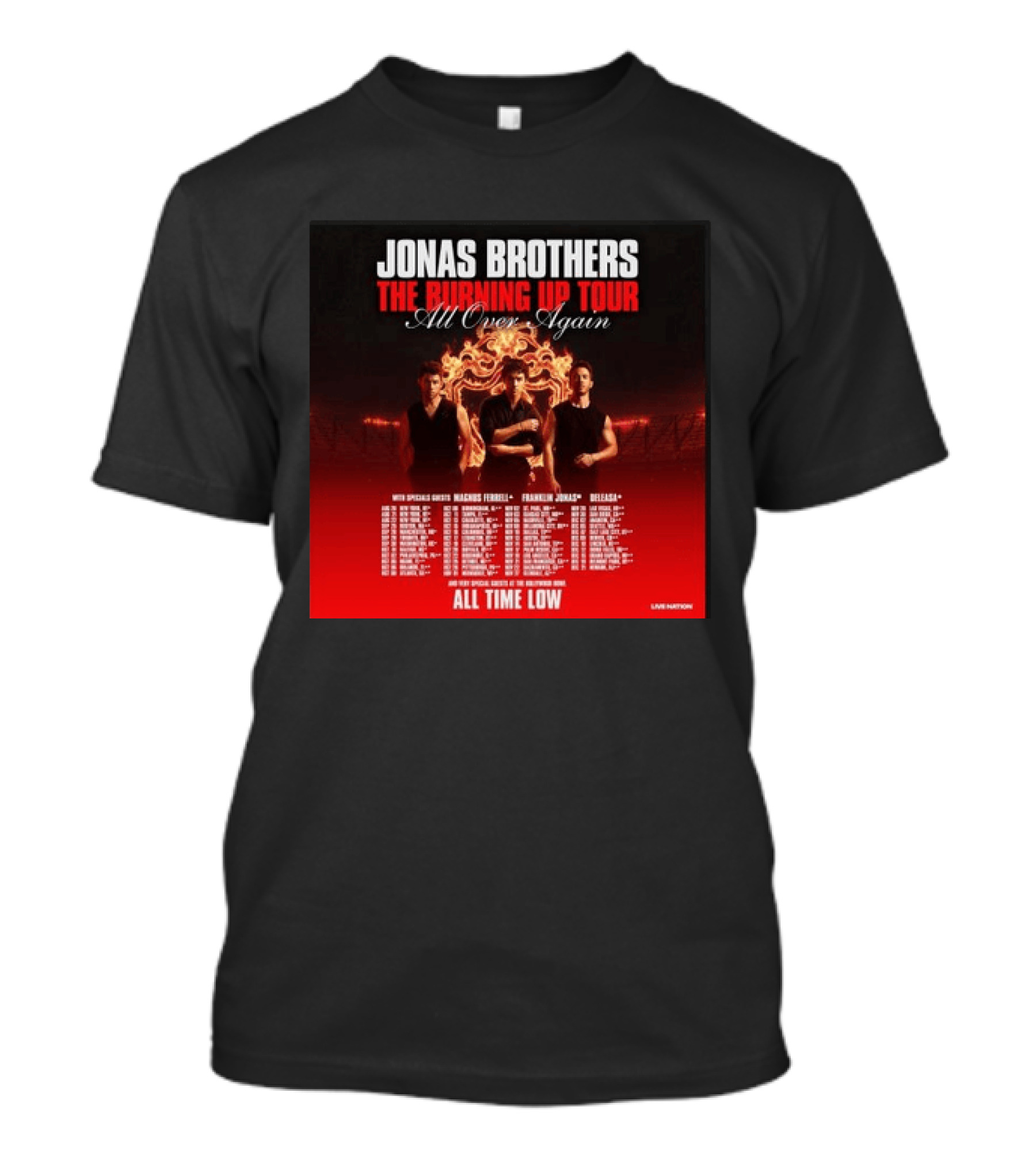 Jonas Brothers The Burning Up Tour All Over Again Featuring All Time Low And Support Acts T-Shirt