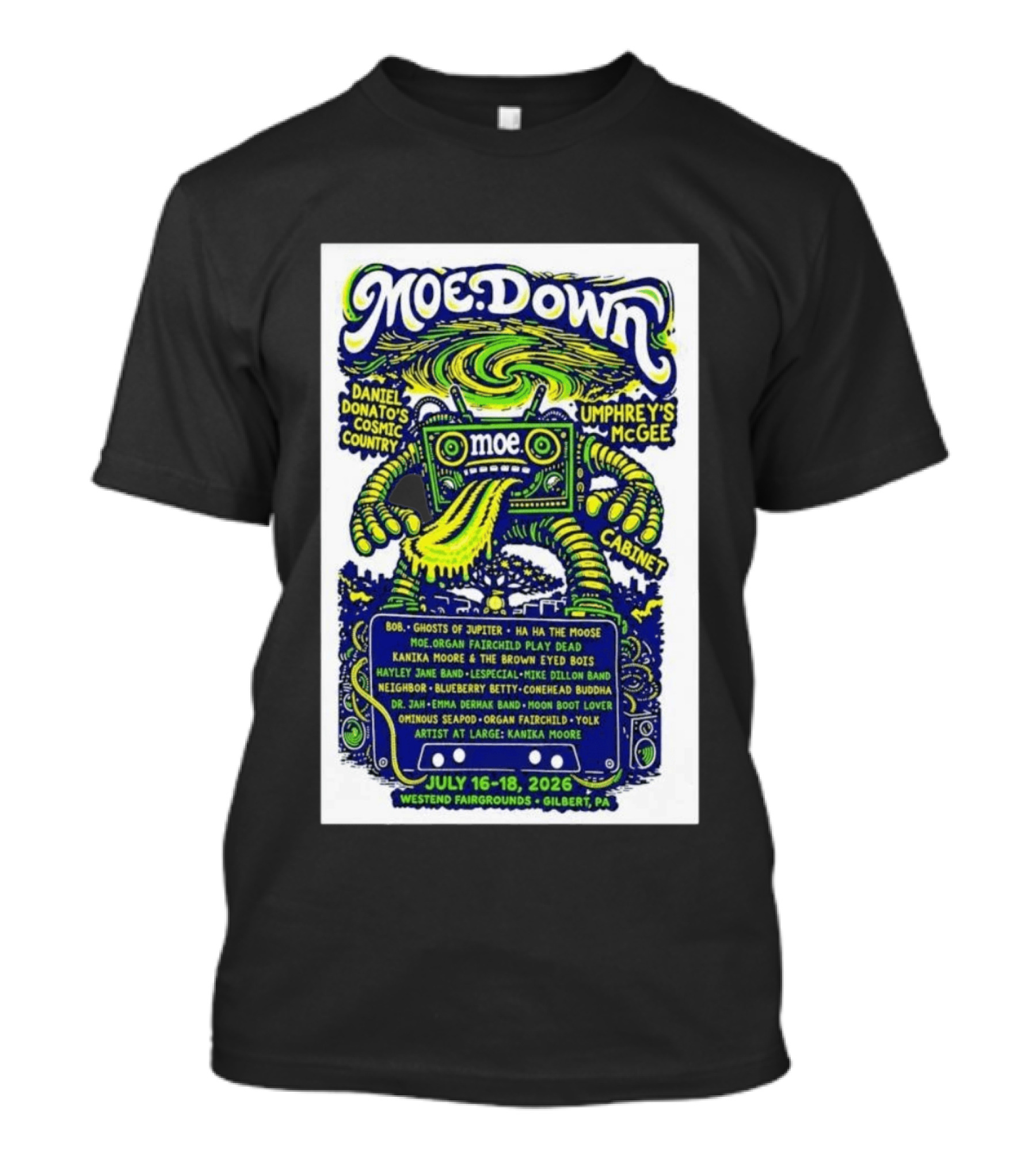 MoeDown July 16 18 2026 Westend Fairgrounds Gilbert PA Featuring Moe. Umphrey's McGee Daniel Donato's Cosmic Country Cabinet T-Shirt