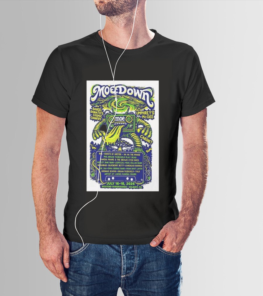 MoeDown July 16 18 2026 Westend Fairgrounds Gilbert PA Featuring Moe. Umphrey's McGee Daniel Donato's Cosmic Country Cabinet T-Shirt