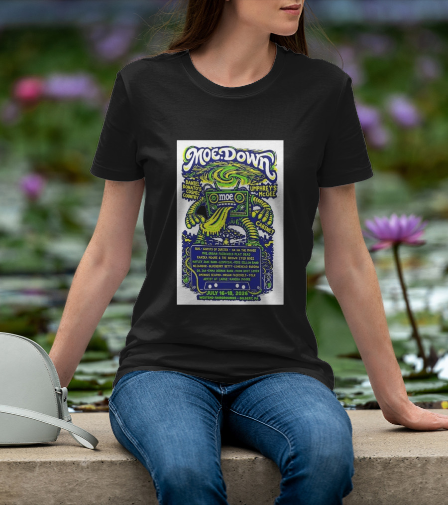 MoeDown July 16 18 2026 Westend Fairgrounds Gilbert PA Featuring Moe. Umphrey's McGee Daniel Donato's Cosmic Country Cabinet T-Shirt