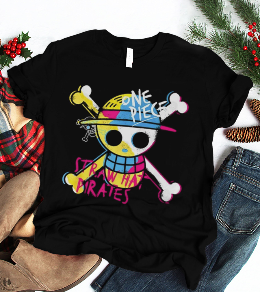 One Piece Straw Hat Pirates Skull Colorful Anime Manga T-Shirt