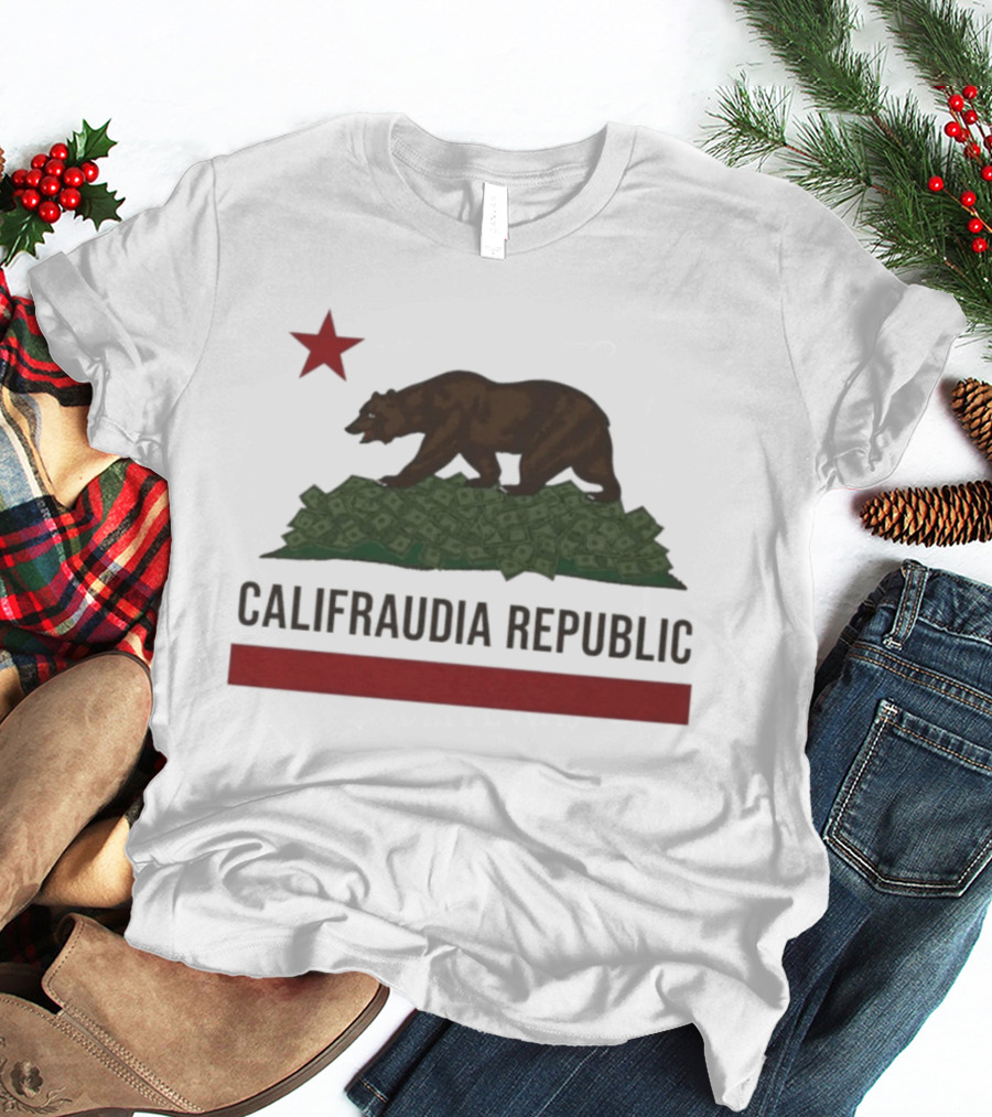 Califraudia Republic Bear Flag With Red Star T-Shirt