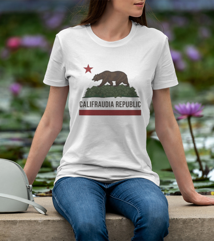 Califraudia Republic Bear Flag With Red Star T-Shirt