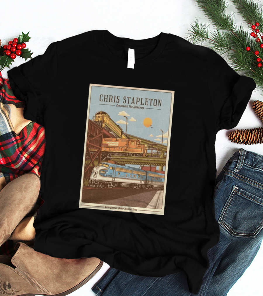 Chris Stapleton Featuring The Honchos Special Guest Maggie Rose Aug 19 2026 Allianz Amphitheater Riverfront Richmond Virginia Vintage Trains Scene T-Shirt