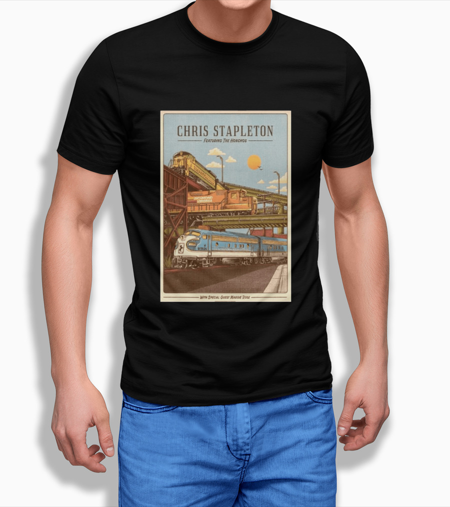 Chris Stapleton Featuring The Honchos Special Guest Maggie Rose Aug 19 2026 Allianz Amphitheater Riverfront Richmond Virginia Vintage Trains Scene T-Shirt