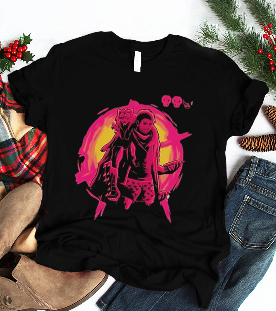 Post Apocalyptic Survivor Cat Companion Heart Boxers Pink Skull T-Shirt