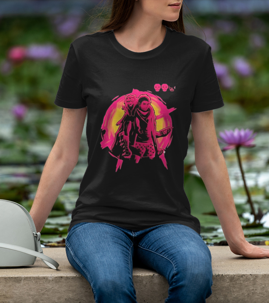 Post Apocalyptic Survivor Cat Companion Heart Boxers Pink Skull T-Shirt