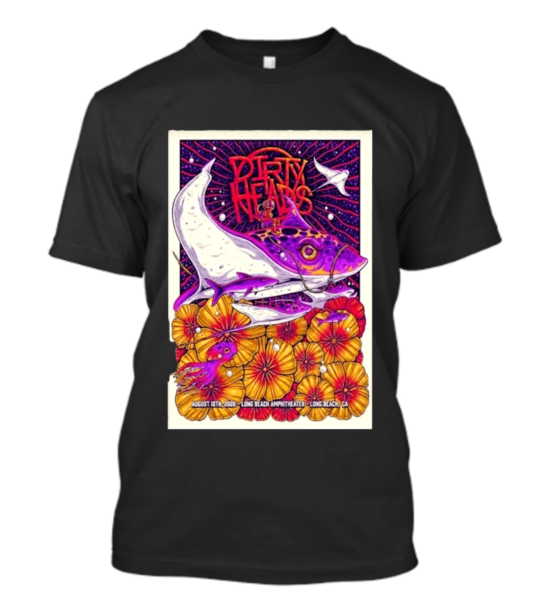 Dirty Heads Long Beach Amphitheater August 18 2026 Vibrant Stingray And Flowers T-Shirt