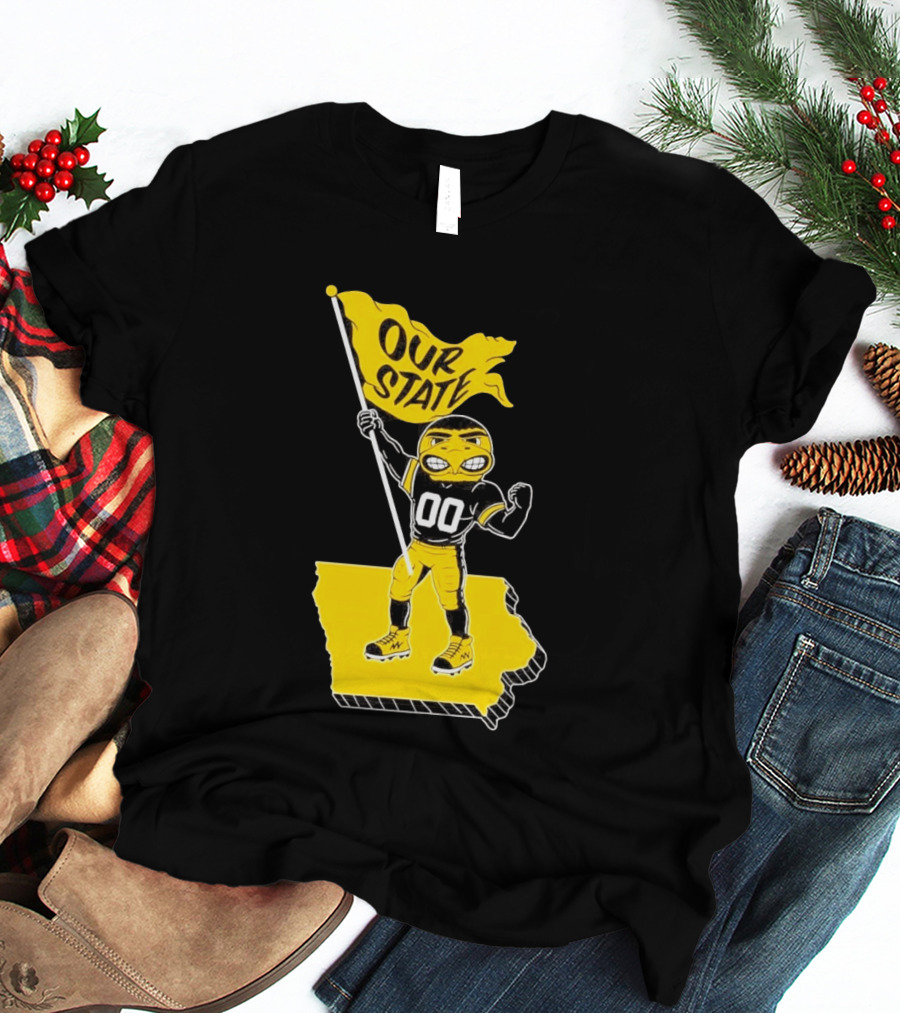 Herky The Hawk Flag Our State Iowa Map T-Shirt