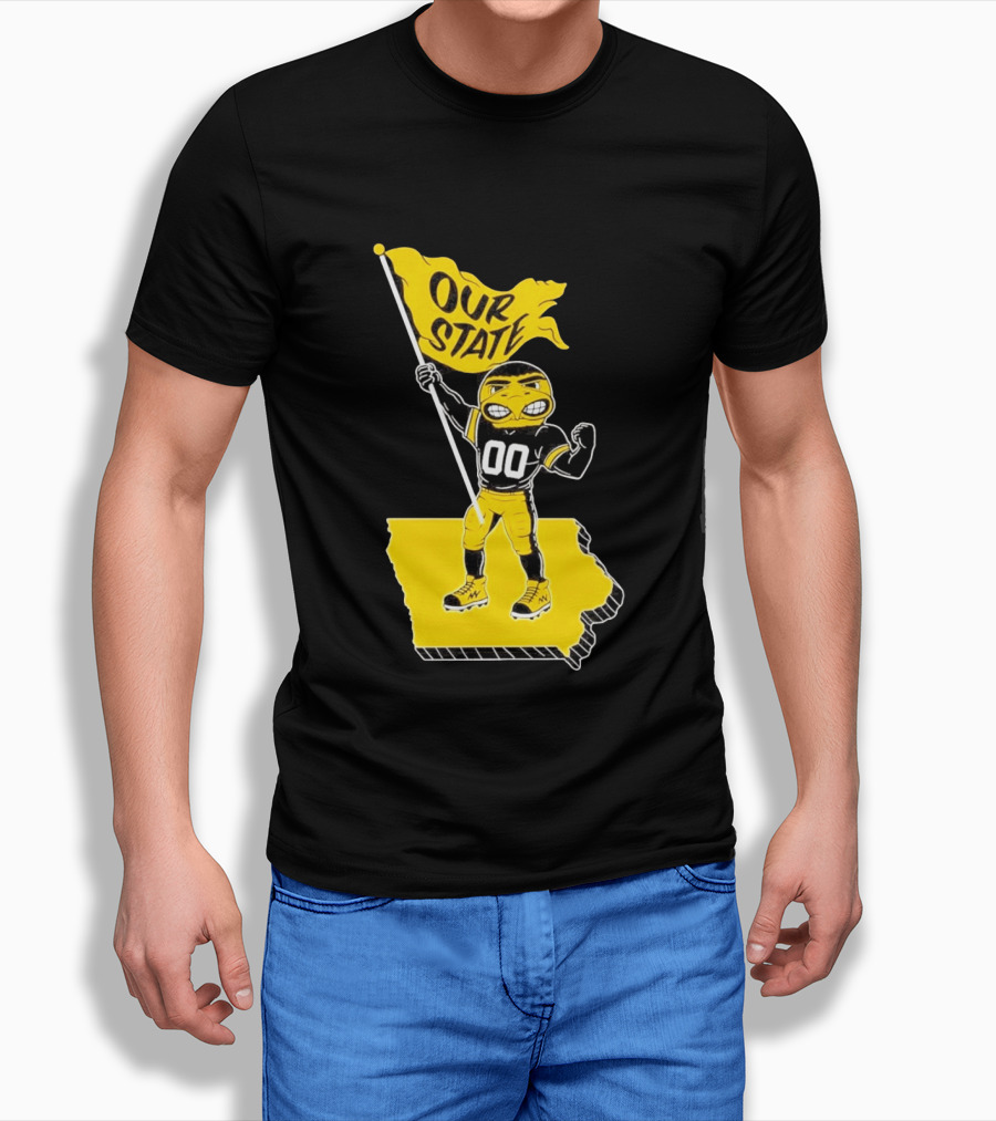 Herky The Hawk Flag Our State Iowa Map T-Shirt