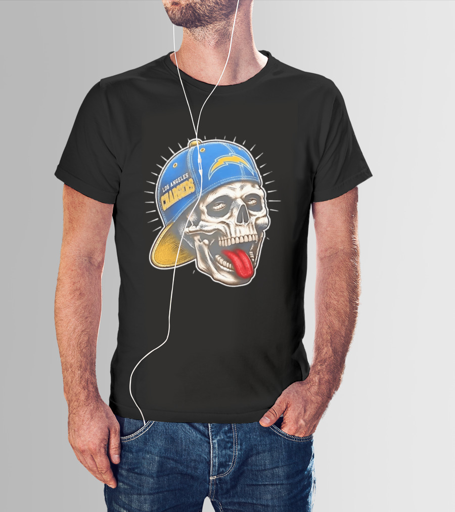Los Angeles Chargers Skull Tongue Out Cap Football T-Shirt