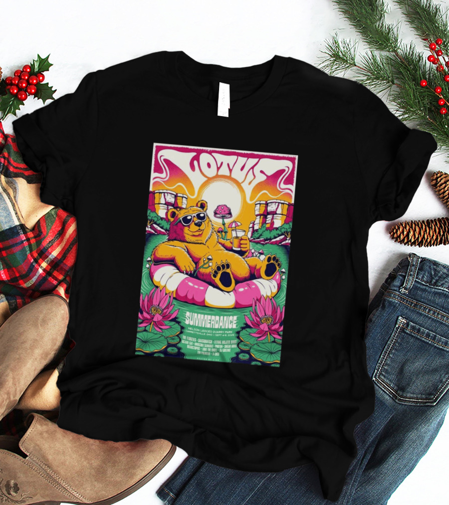 Lotus Summerdance 2026 Garrettsville OH Nelson Ledges Quarry Park Sep 4 6 With Bear Floating On Pool Relaxed Vibes T-Shirt