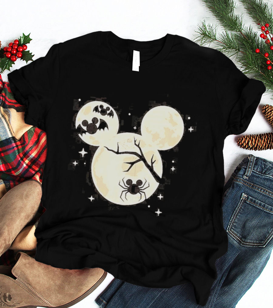 Mickey Mouse Moon Head Halloween Bat Spider Disney T-Shirt