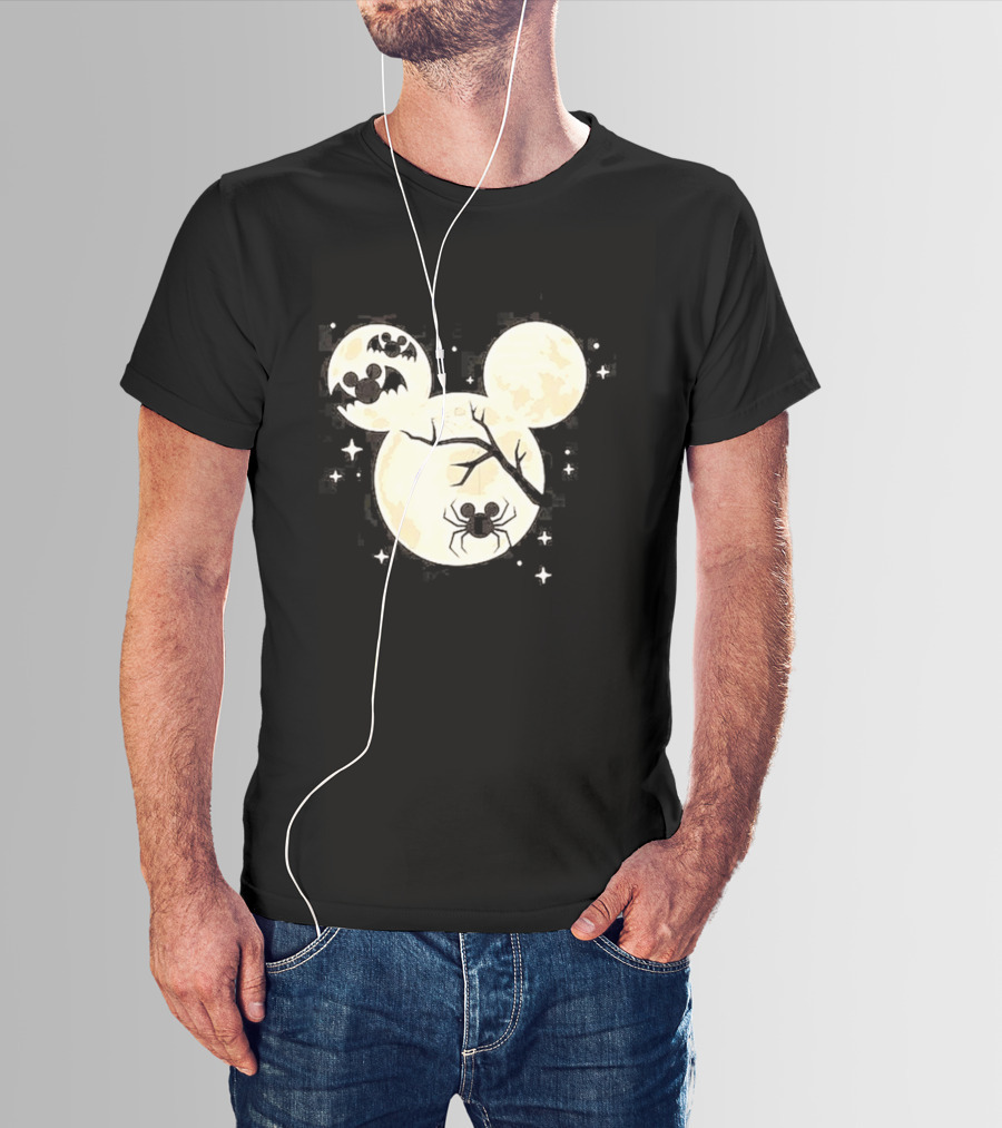 Mickey Mouse Moon Head Halloween Bat Spider Disney T-Shirt
