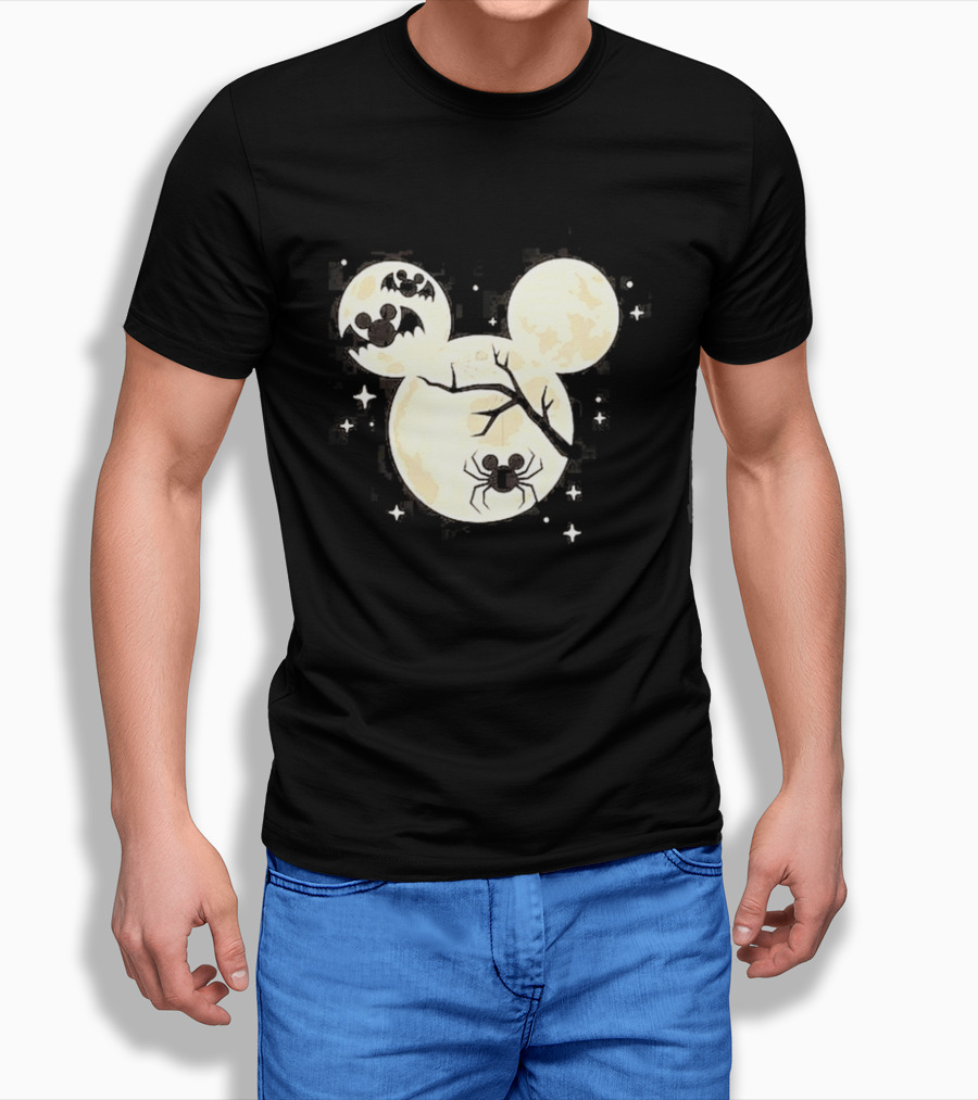 Mickey Mouse Moon Head Halloween Bat Spider Disney T-Shirt