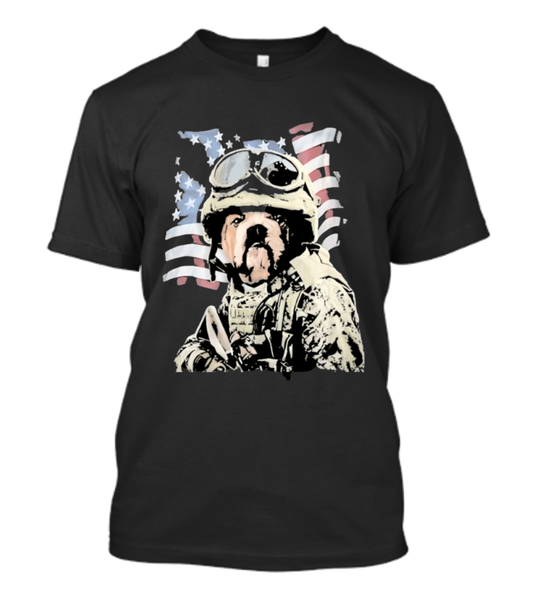 American Bulldog Soldier With United States Flag Goggles And Military Gear T-Shirt
