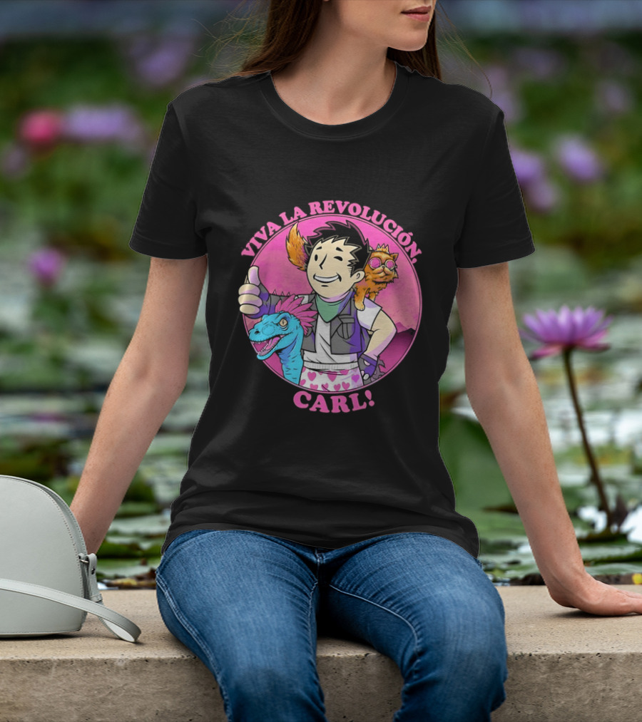 Viva La Revolución Carl Fallout Vault Boy Dinosaur Cat T-Shirt