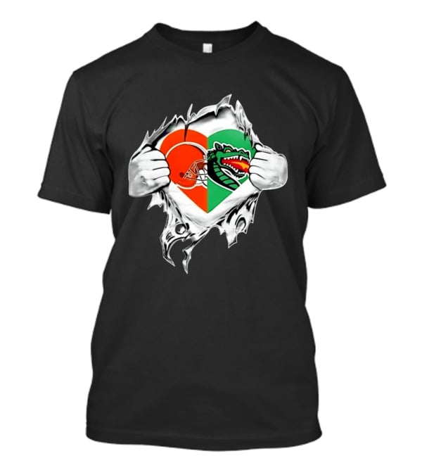 Cleveland Browns UAB Blazers Heart Superman Chest Rip T-Shirt