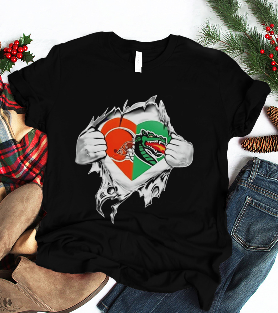 Cleveland Browns UAB Blazers Heart Superman Chest Rip T-Shirt