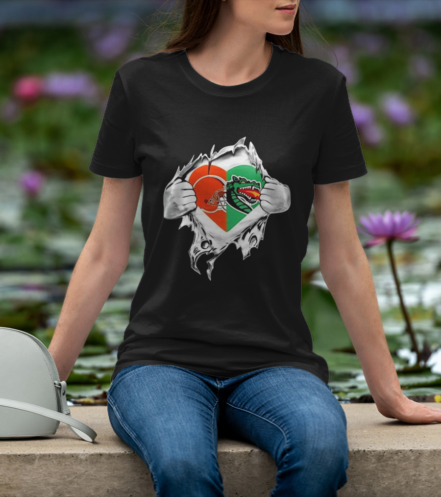 Cleveland Browns UAB Blazers Heart Superman Chest Rip T-Shirt