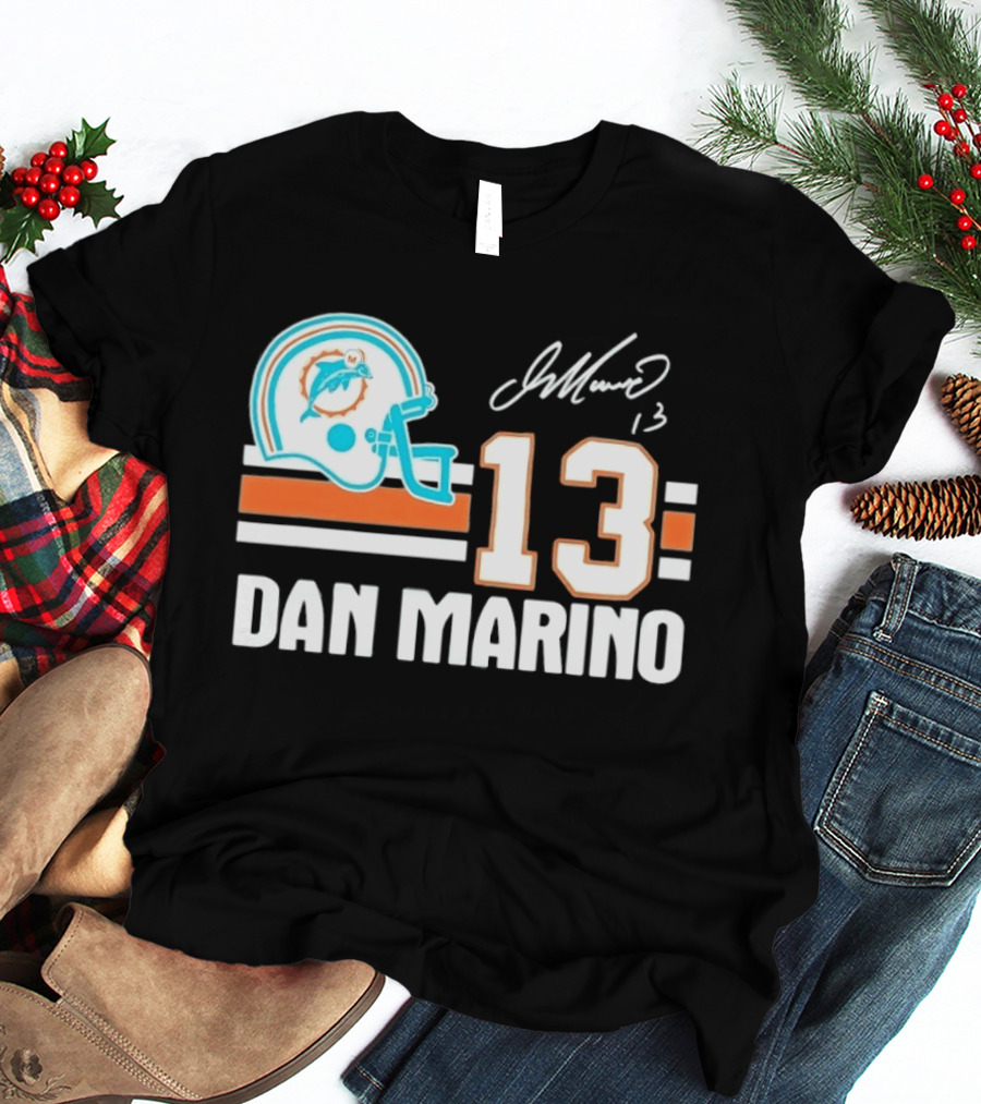 Miami Dolphins Dan Marino 13 Helmet Signature T-Shirt