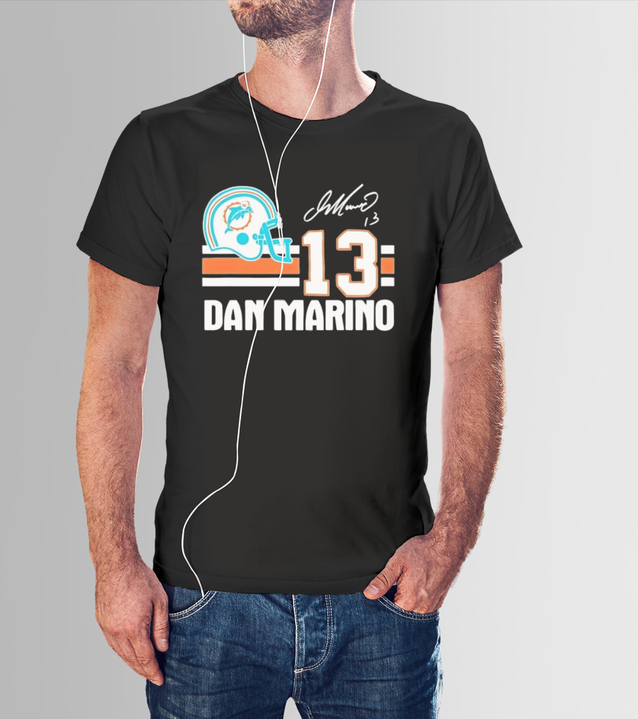 Miami Dolphins Dan Marino 13 Helmet Signature T-Shirt