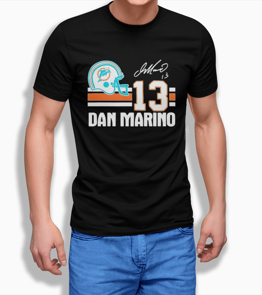 Miami Dolphins Dan Marino 13 Helmet Signature T-Shirt