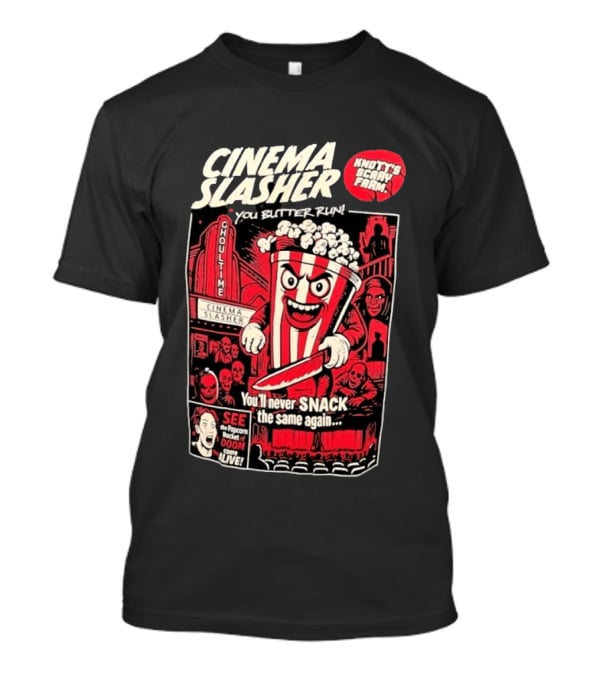 Cinema Slasher You Butter Run Knott's Scary Farm Popcorn Bucket Of Doom T-Shirt