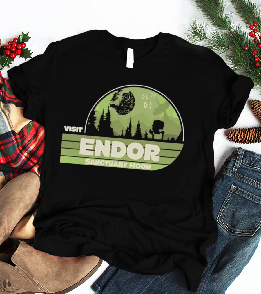 Visit Endor Sanctuary Moon Star Wars Retro Sci Fi Scene T-Shirt