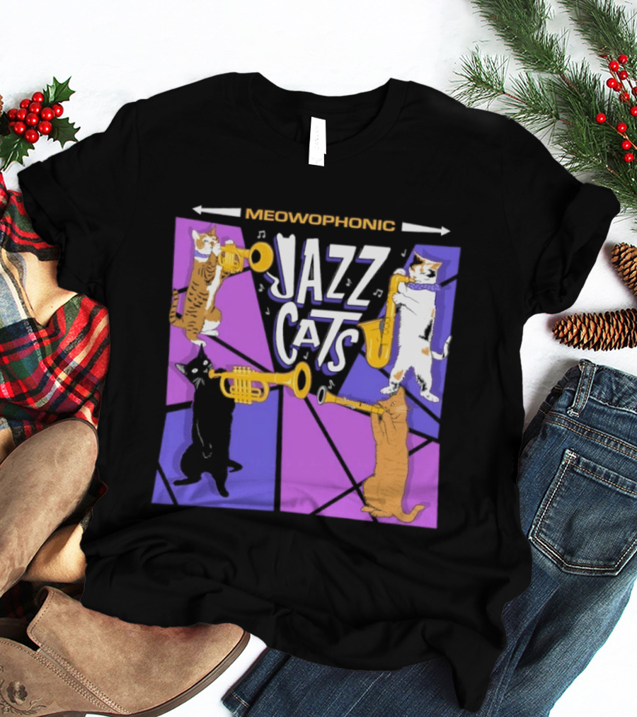 Meowophonic Jazz Cats Playing Trumpets And Saxophones T-Shirt