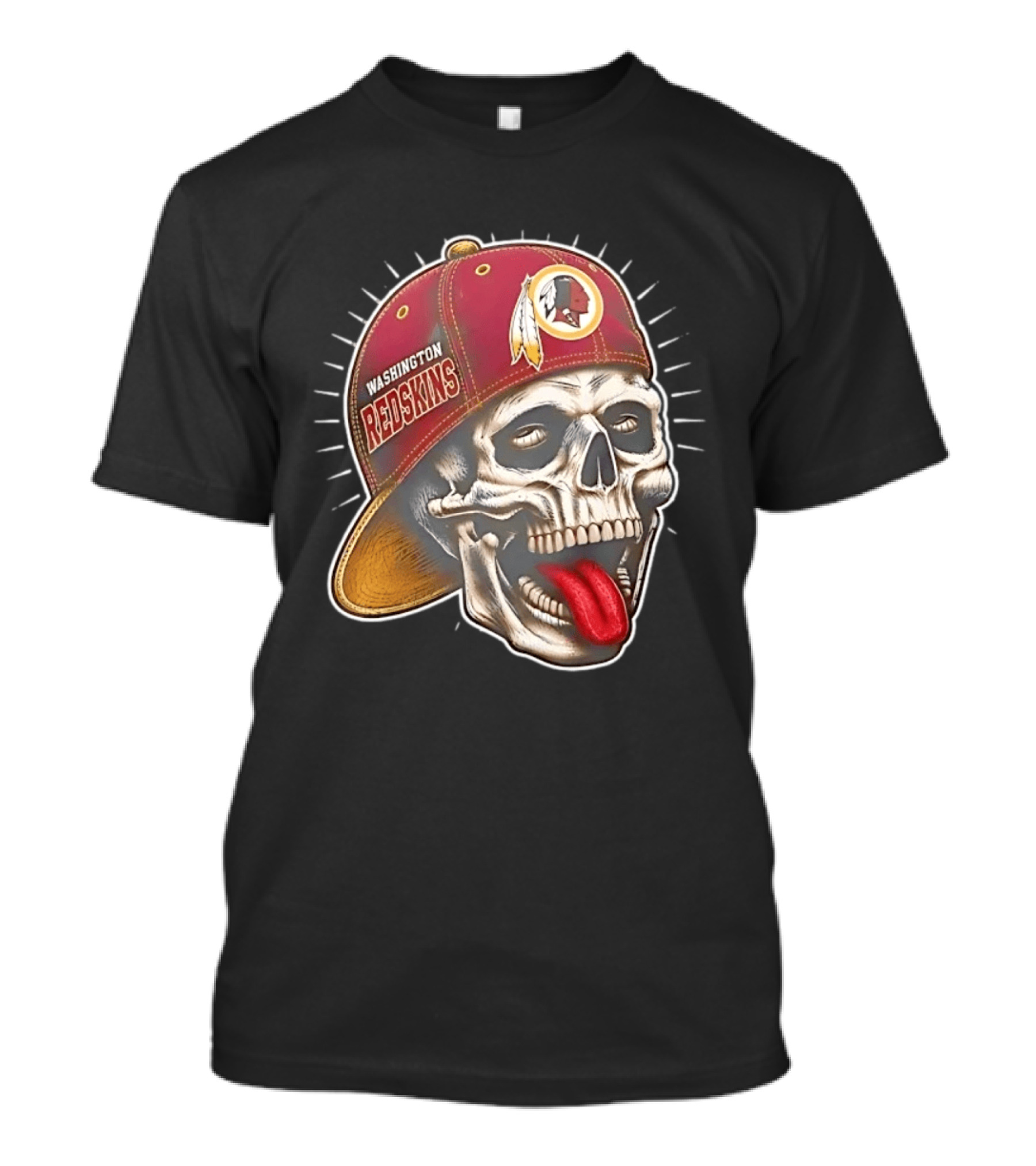 Washington Redskins Football Skull Tongue Out Cap T-Shirt