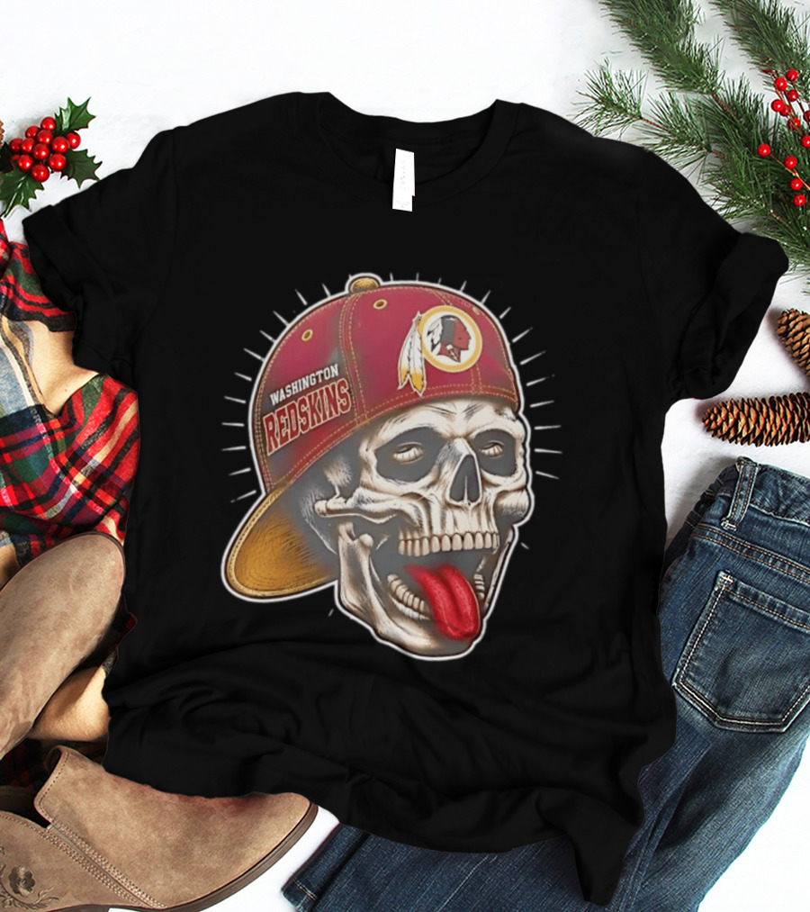 Washington Redskins Football Skull Tongue Out Cap T-Shirt