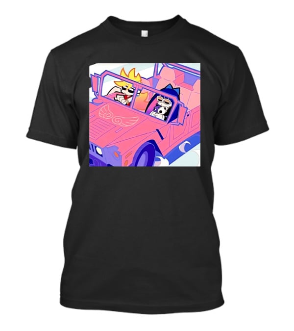 Panty And Stocking With Garterbelt Anime Characters Riding In Pink Car T-Shirt