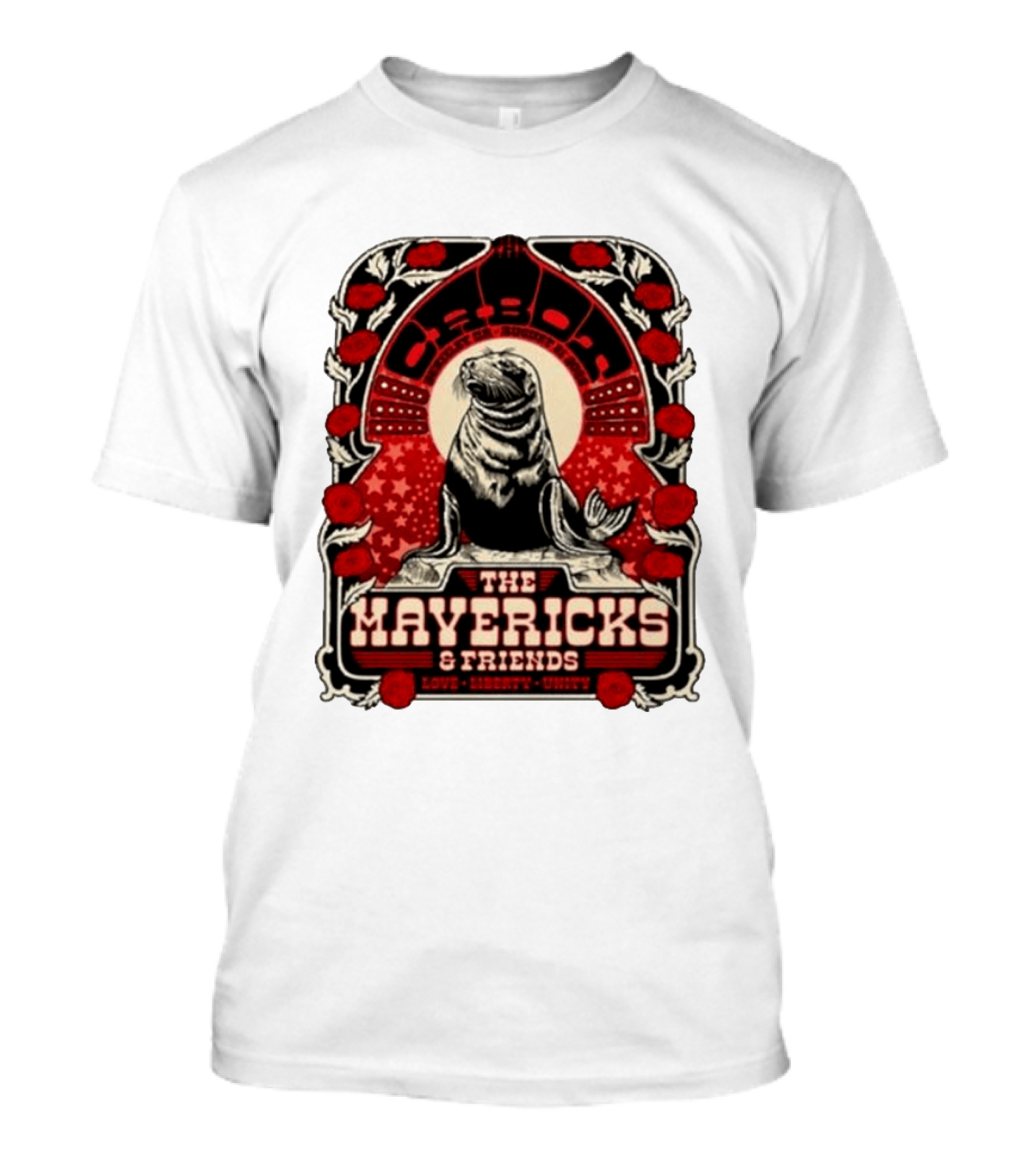 Beverly MA 08.21.2026 The Mavericks Love Liberty Unity Friends Seal And Roses T-Shirt