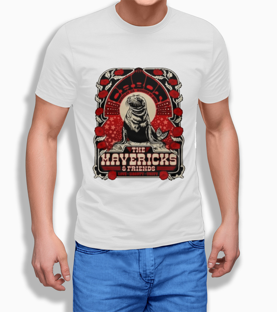 Beverly MA 08.21.2026 The Mavericks Love Liberty Unity Friends Seal And Roses T-Shirt