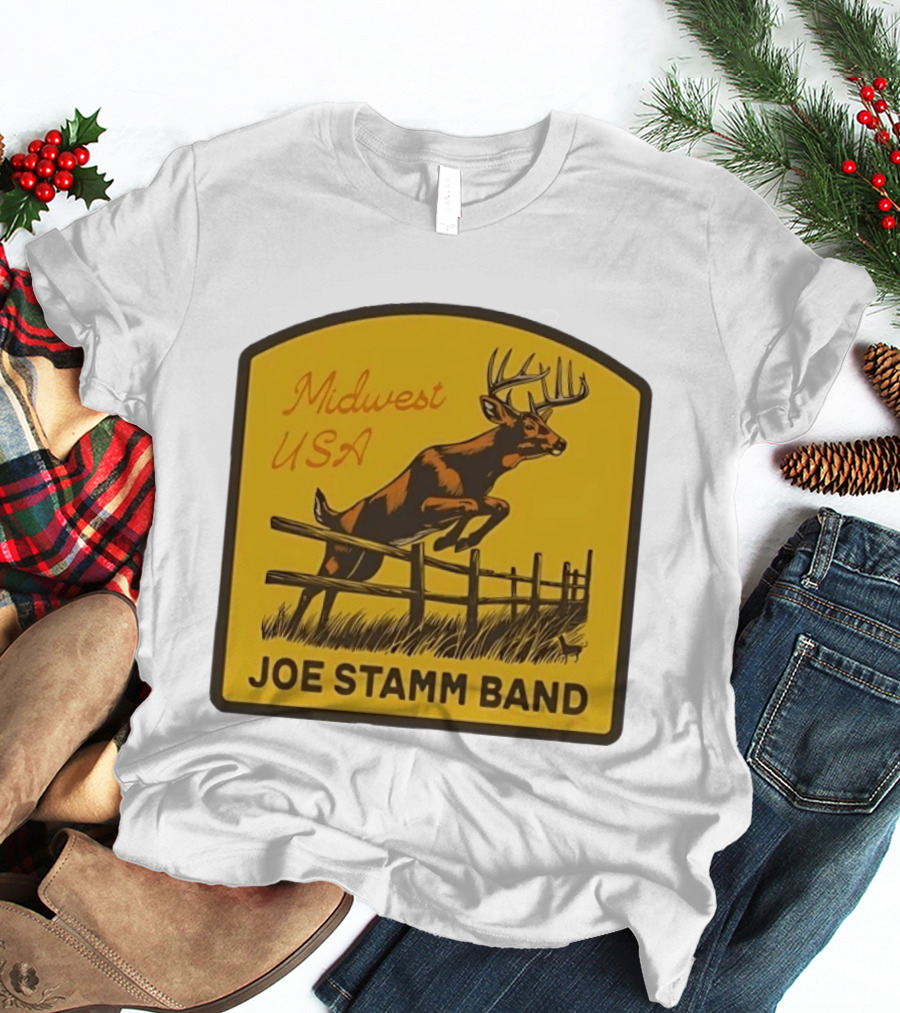 Joe Stamm Band Midwest USA Deer Jumping Fence Over Farm Field T-Shirt