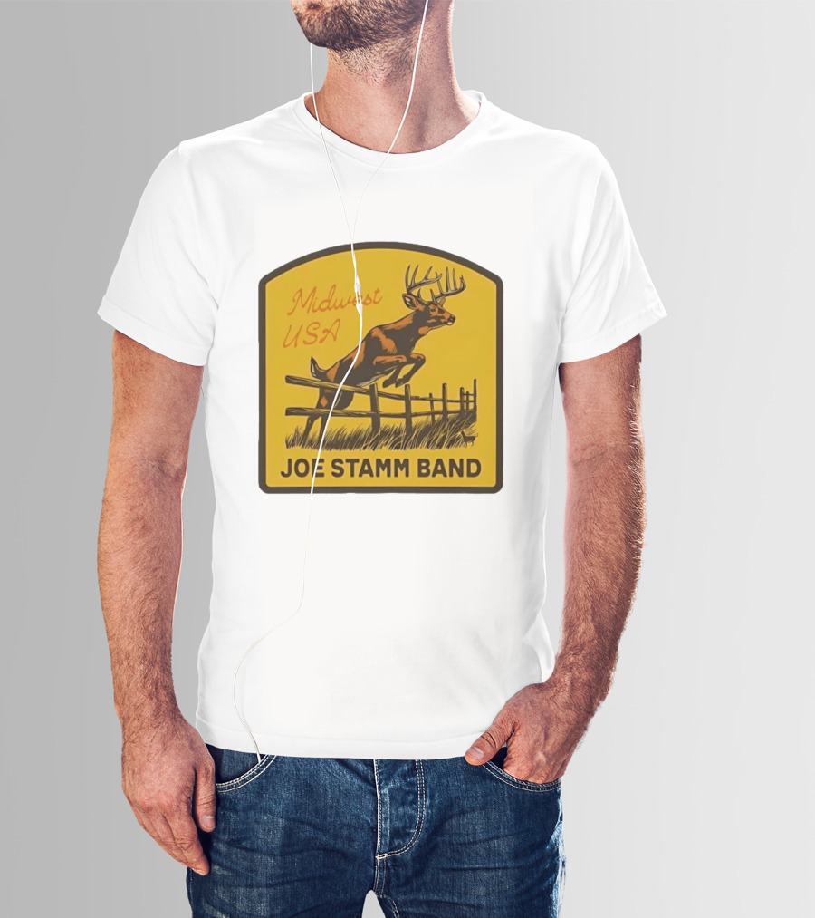 Joe Stamm Band Midwest USA Deer Jumping Fence Over Farm Field T-Shirt