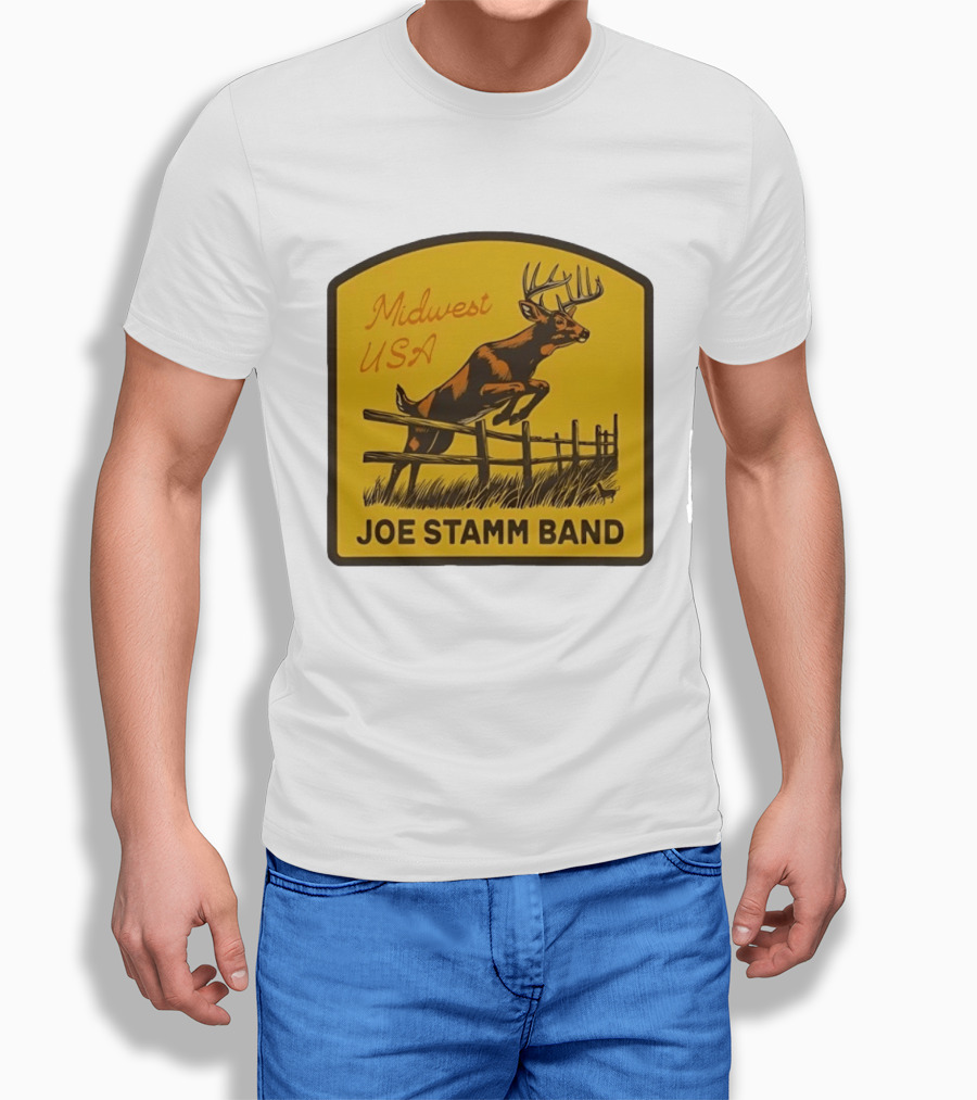 Joe Stamm Band Midwest USA Deer Jumping Fence Over Farm Field T-Shirt