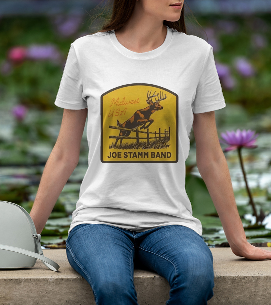 Joe Stamm Band Midwest USA Deer Jumping Fence Over Farm Field T-Shirt
