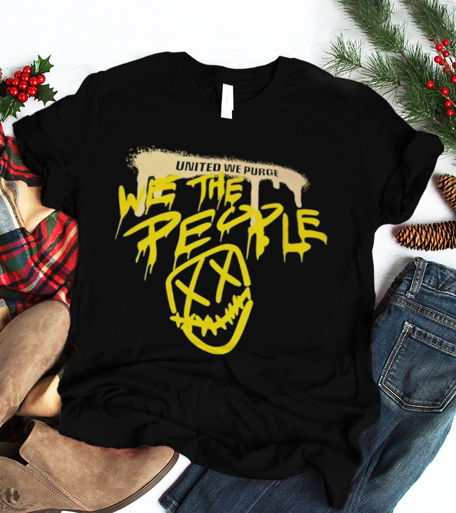 United We Purge We The People Horror Movie Mask Dripping Yellow T-Shirt