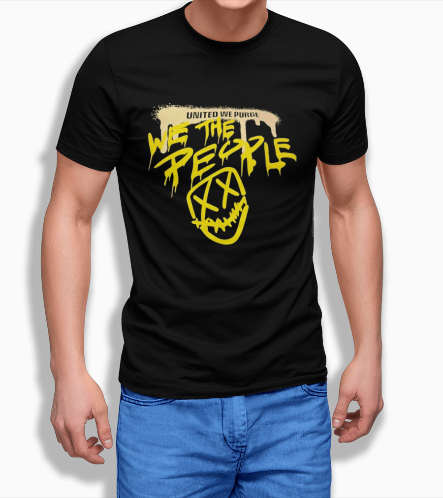 United We Purge We The People Horror Movie Mask Dripping Yellow T-Shirt