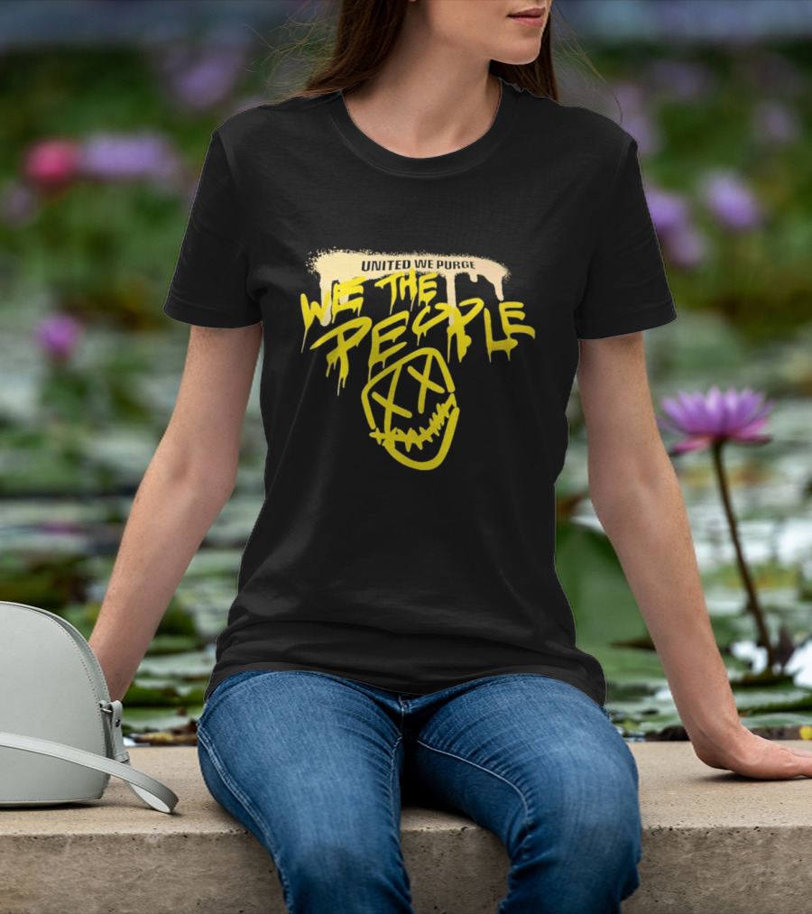 United We Purge We The People Horror Movie Mask Dripping Yellow T-Shirt