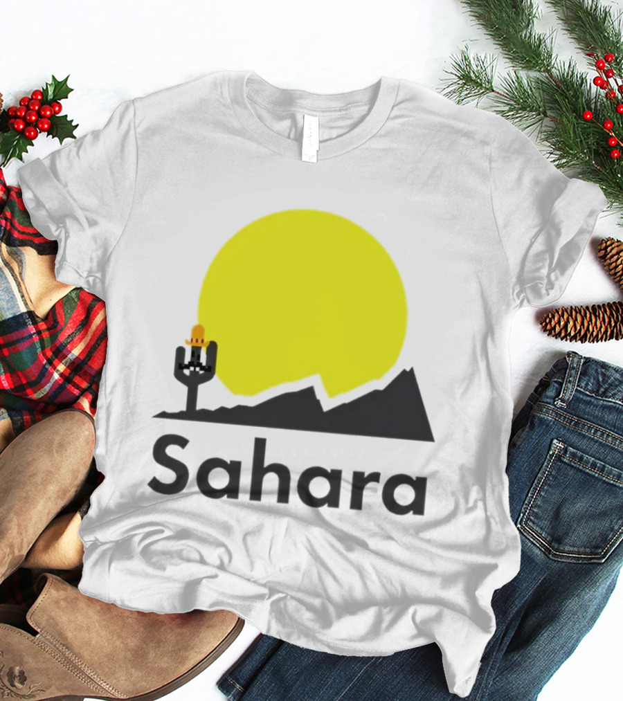 Sahara Desert Cactus Pixel Art With Sombrero Sunset Scene T-Shirt