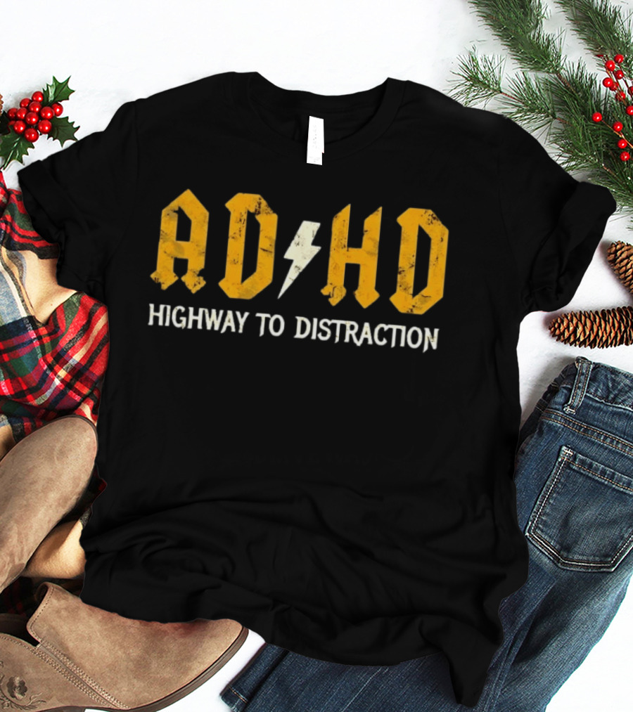 AD HD Highway To Distraction Distressed Lightning Bolt T-Shirt