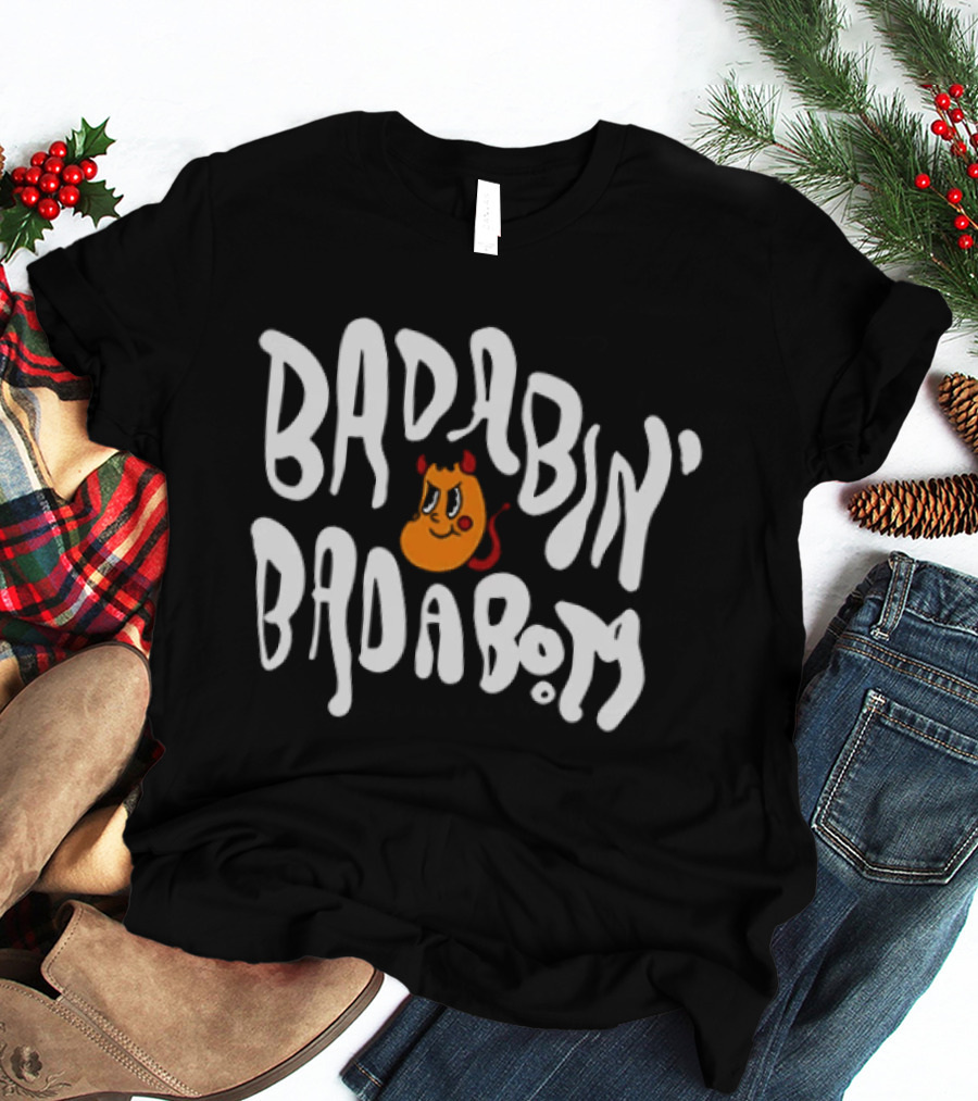 Badabing' Badaboom Cartoon Orange Smiley Face With Devil Horns T-Shirt